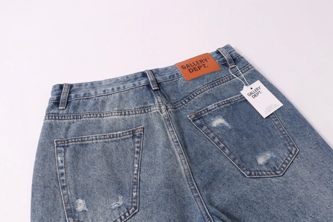 670#Gallery Dept New style ripped patch tassel blue washed jeans bootcut trousers high street trendy pants casual versatile trousers washed blue S~XL P260